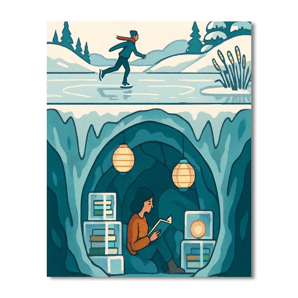 Lantern Library Under Winter Ice Paint by numbers kits