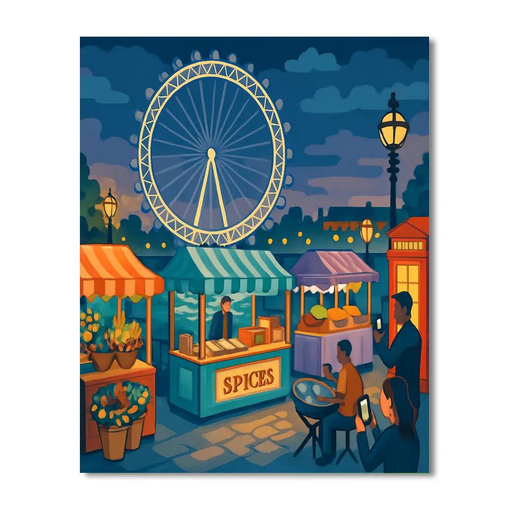 Night Market Lanterns In London Numbered painting kits