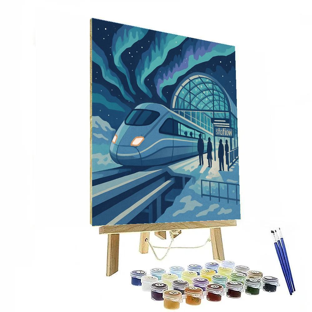 Aurora Glass Station With Midnight Train Arrival paint by color