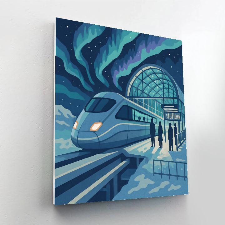 Aurora Glass Station With Midnight Train Arrival paint by color