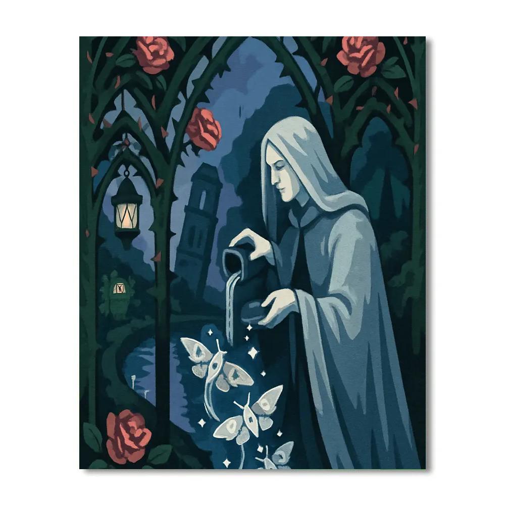 Moonlit Garden In Gothic Shade paint by numbers