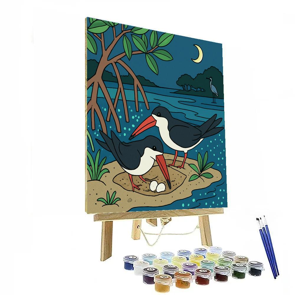 Mangrove Nesting With Birds In Tidal Moonlight painting number kit