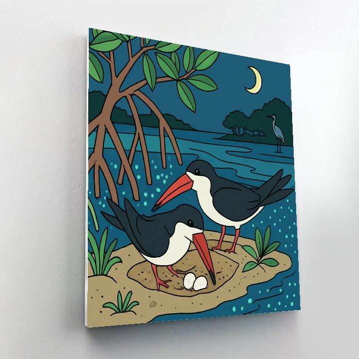 Mangrove Nesting With Birds In Tidal Moonlight painting number kit