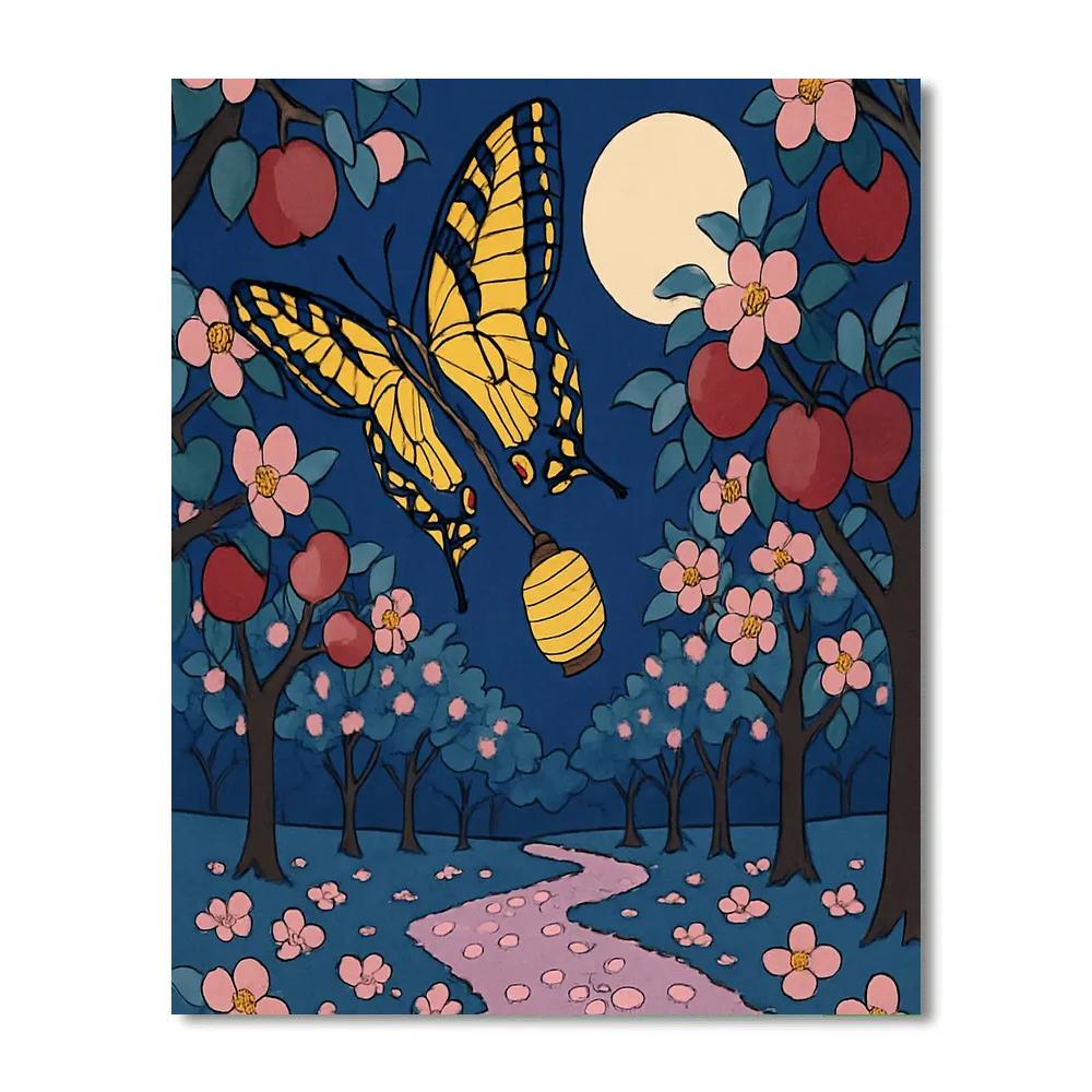 Moonlit Orchard With Butterfly Lanterns paint by numbers