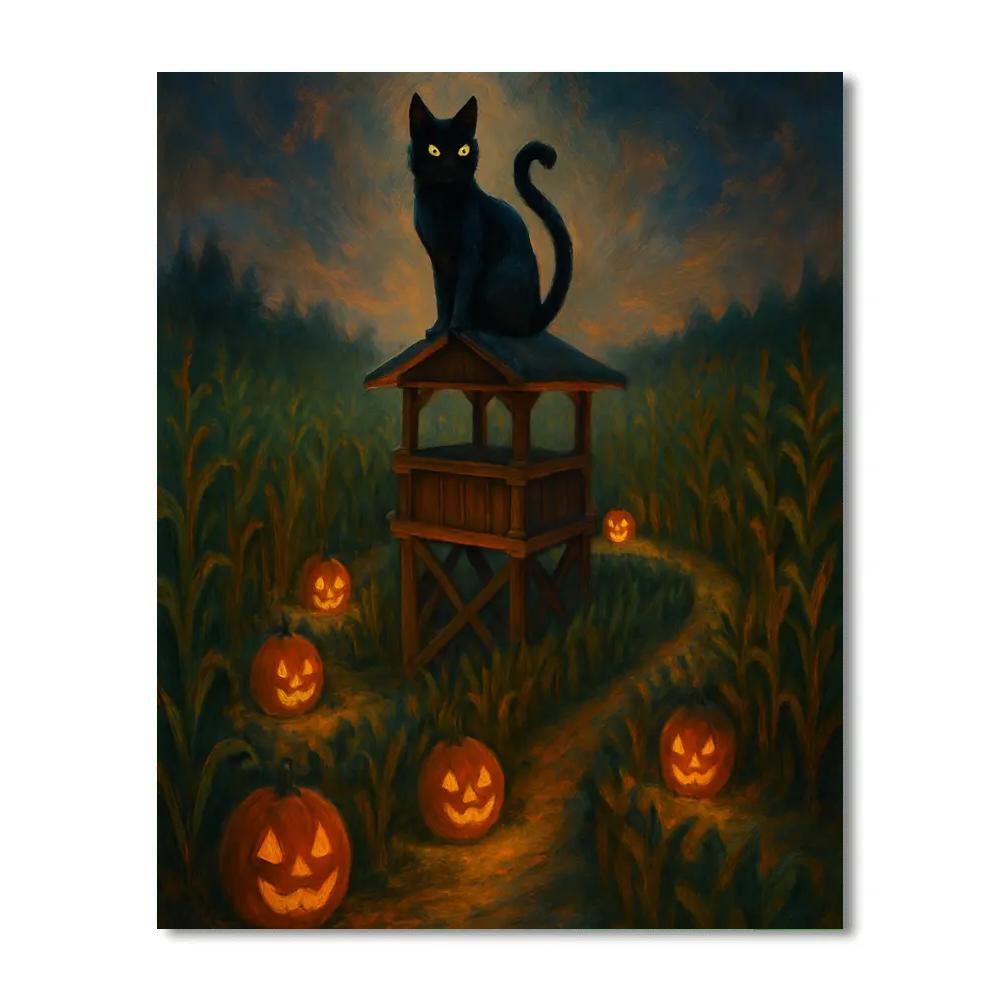 Black Cat Watchtower In The Corn Maze paint by number