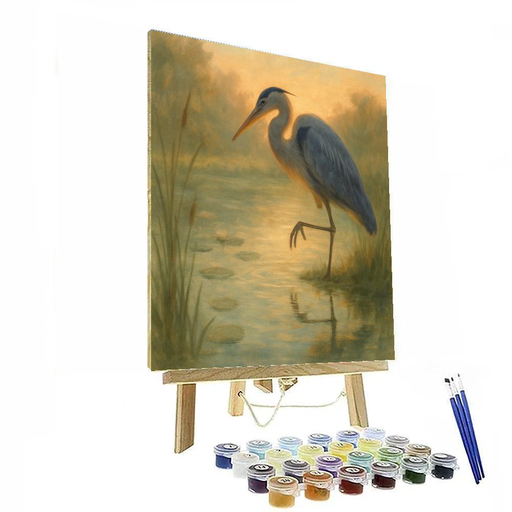Heron At The Reed Mirror Pond paint by number