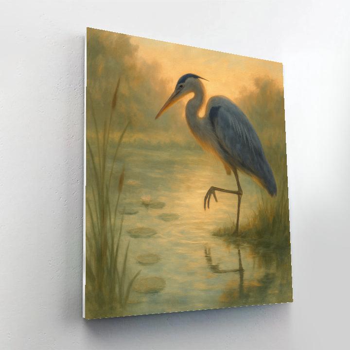 Heron At The Reed Mirror Pond paint by number