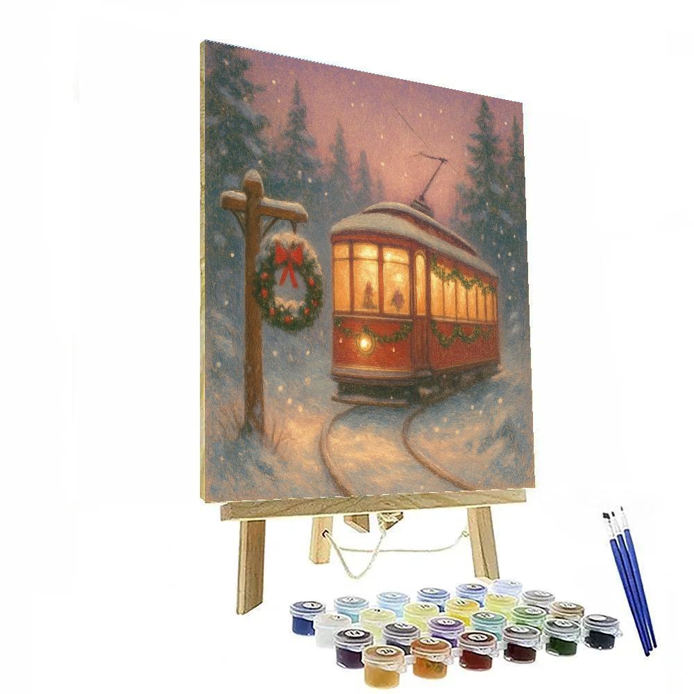 Snow Globe Streetcar Through Candlelit Pines Paint by numbers kits