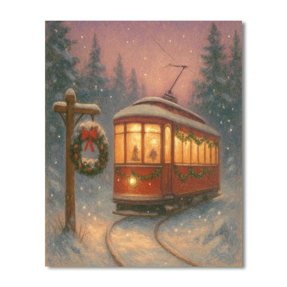 Snow Globe Streetcar Through Candlelit Pines Paint by numbers kits