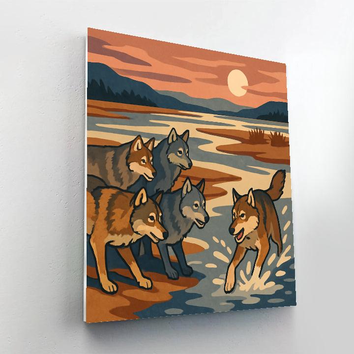 River Delta Shadows With Wolf Pack paint by number