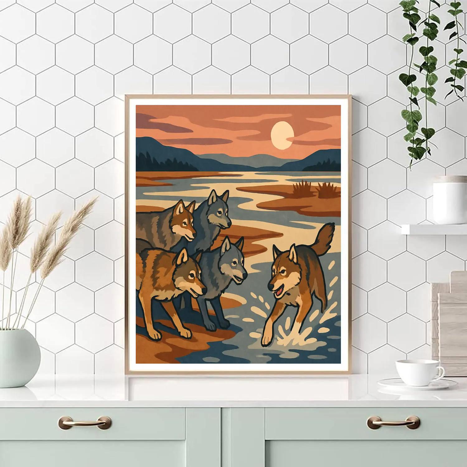 River Delta Shadows With Wolf Pack paint by number