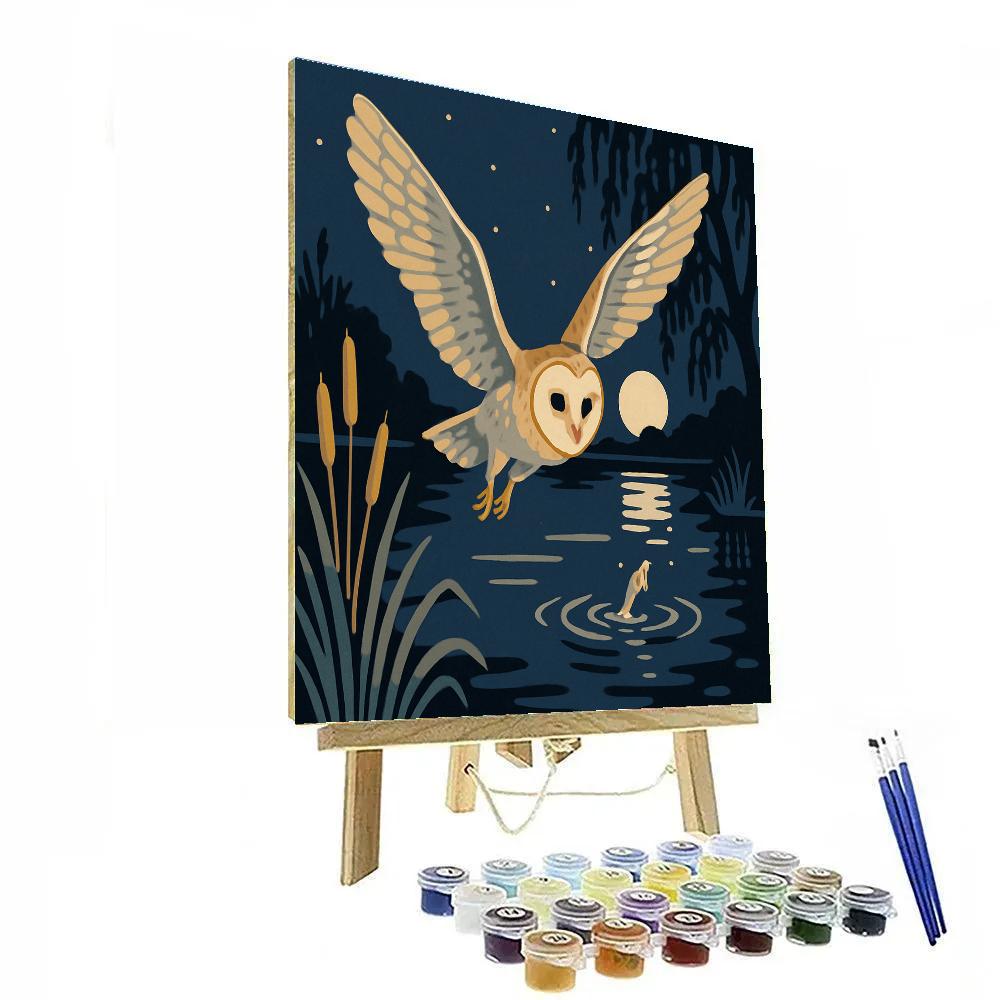 Moonlit River Watch With Owl paint by color