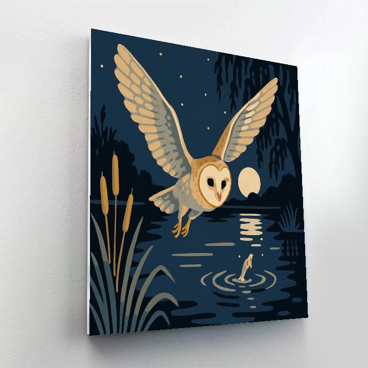Moonlit River Watch With Owl paint by color