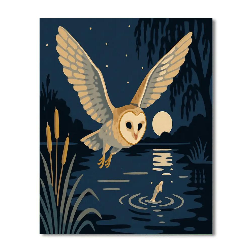 Moonlit River Watch With Owl paint by color