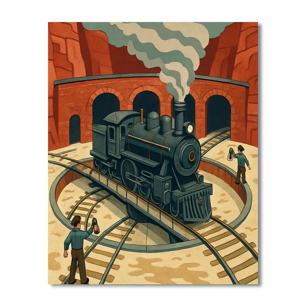 Canyon Echoes Train Turntable Night painting number kit