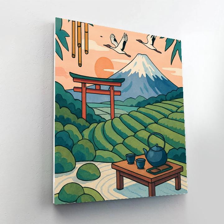 Bamboo Wind Chimes Over Fuji Japan Panorama Paint by numbers kits