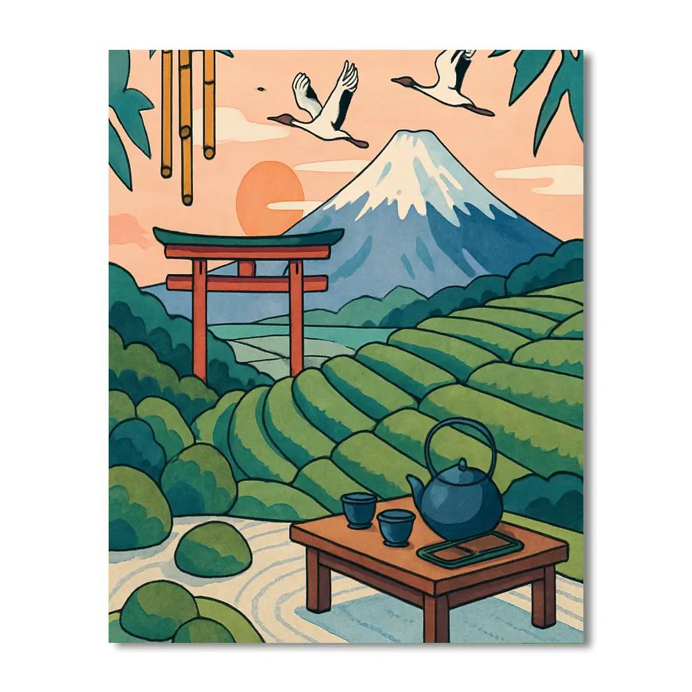 Bamboo Wind Chimes Over Fuji Japan Panorama Paint by numbers kits