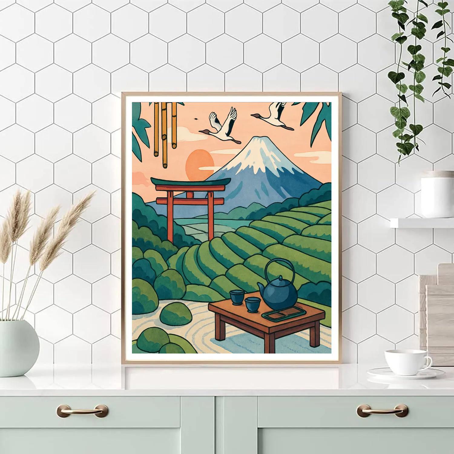 Bamboo Wind Chimes Over Fuji Japan Panorama Paint by numbers kits