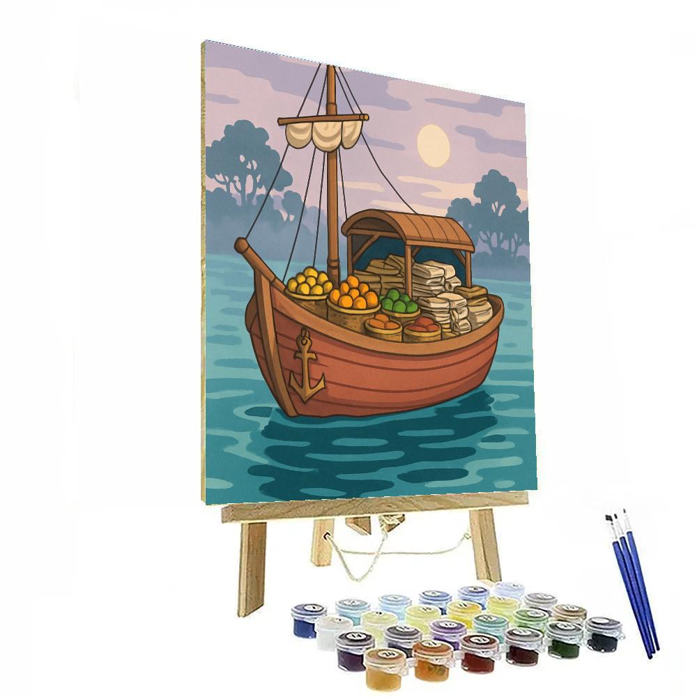 Floating Market Ship At Dawn Numbered painting kits