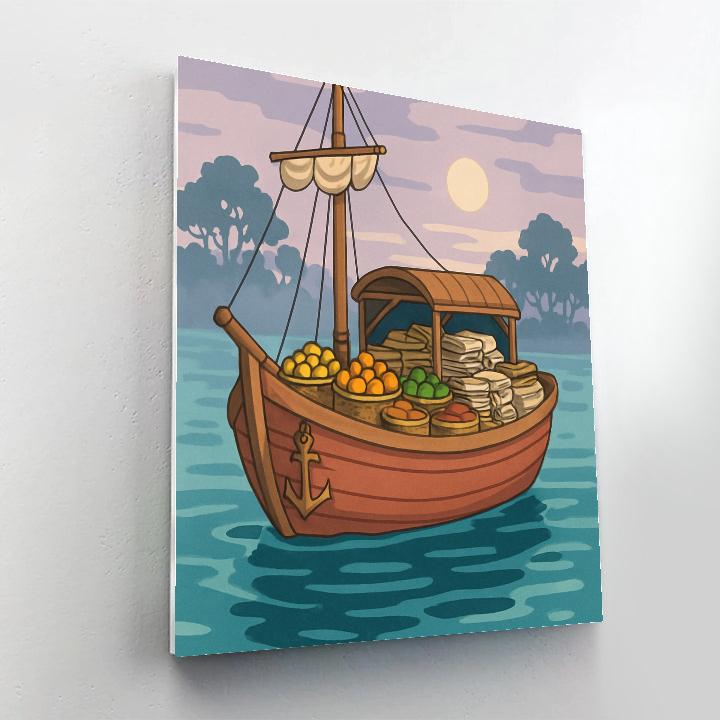 Floating Market Ship At Dawn Numbered painting kits