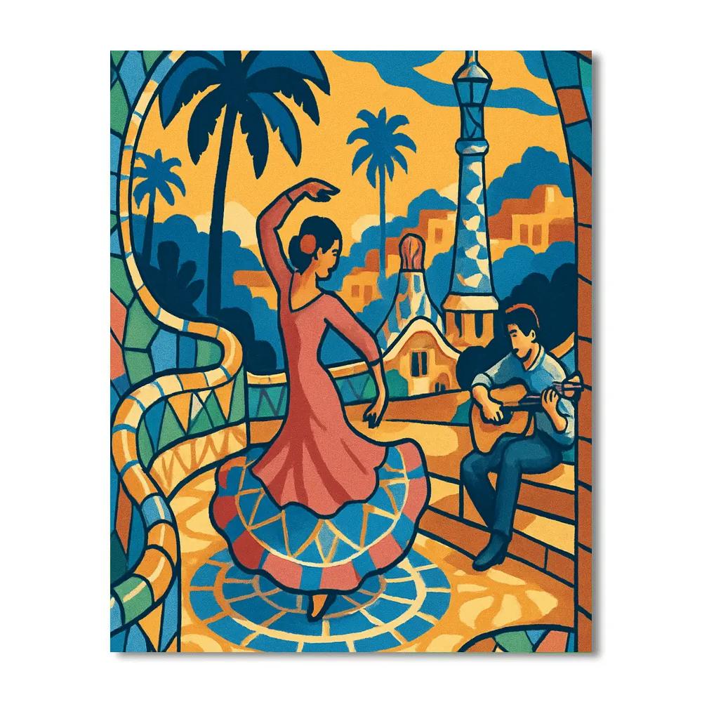 Gaudi Mosaic Spain Courtyard Serenade Number painting