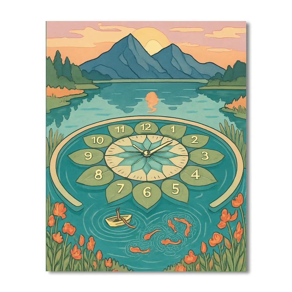 Clockwork Lotus Lake Scene Painting by numbers kit