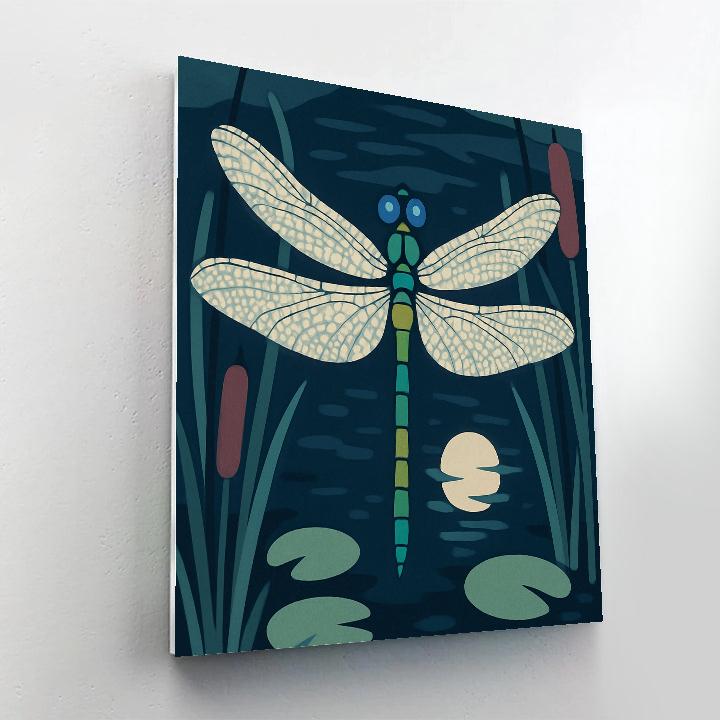 Moonlit Dragonfly Over Marsh Glass Number painting