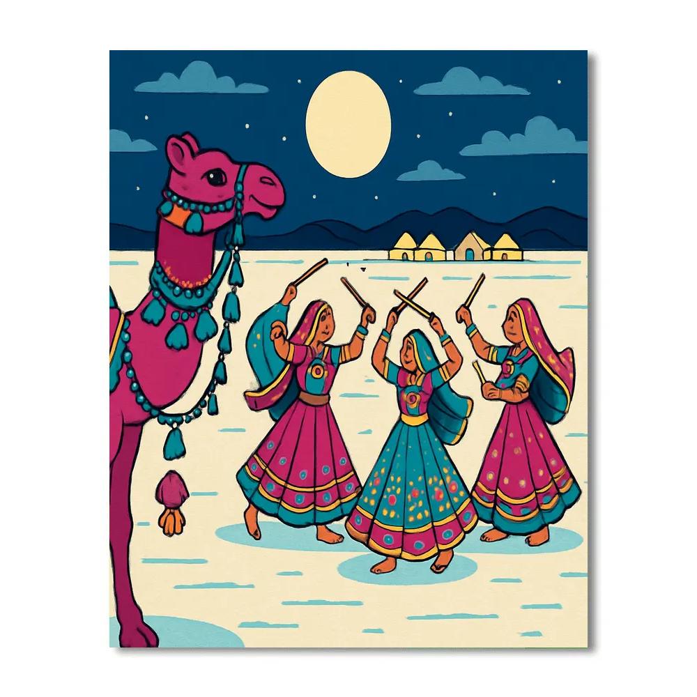 Moonlit Mirrorwork Carnival In India paint by color