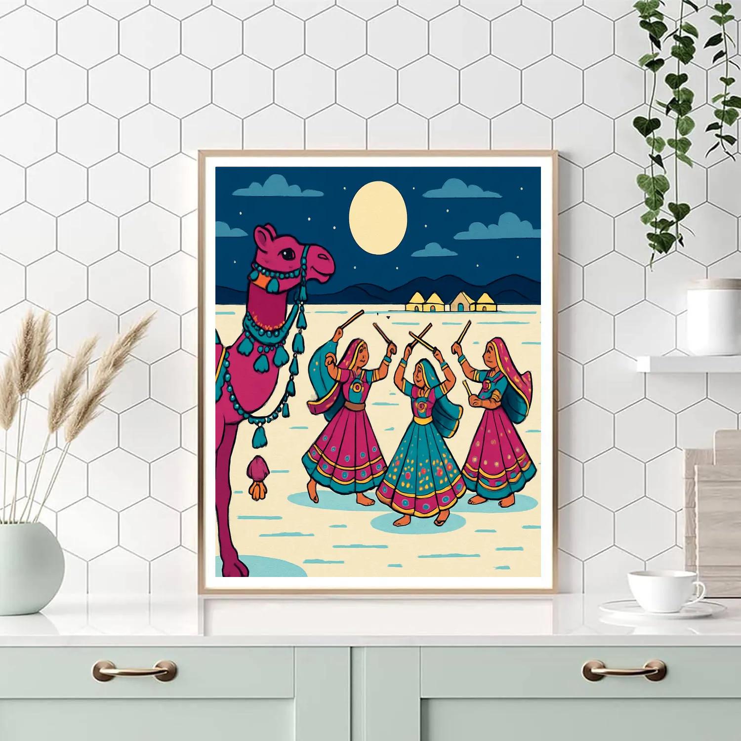 Moonlit Mirrorwork Carnival In India paint by color