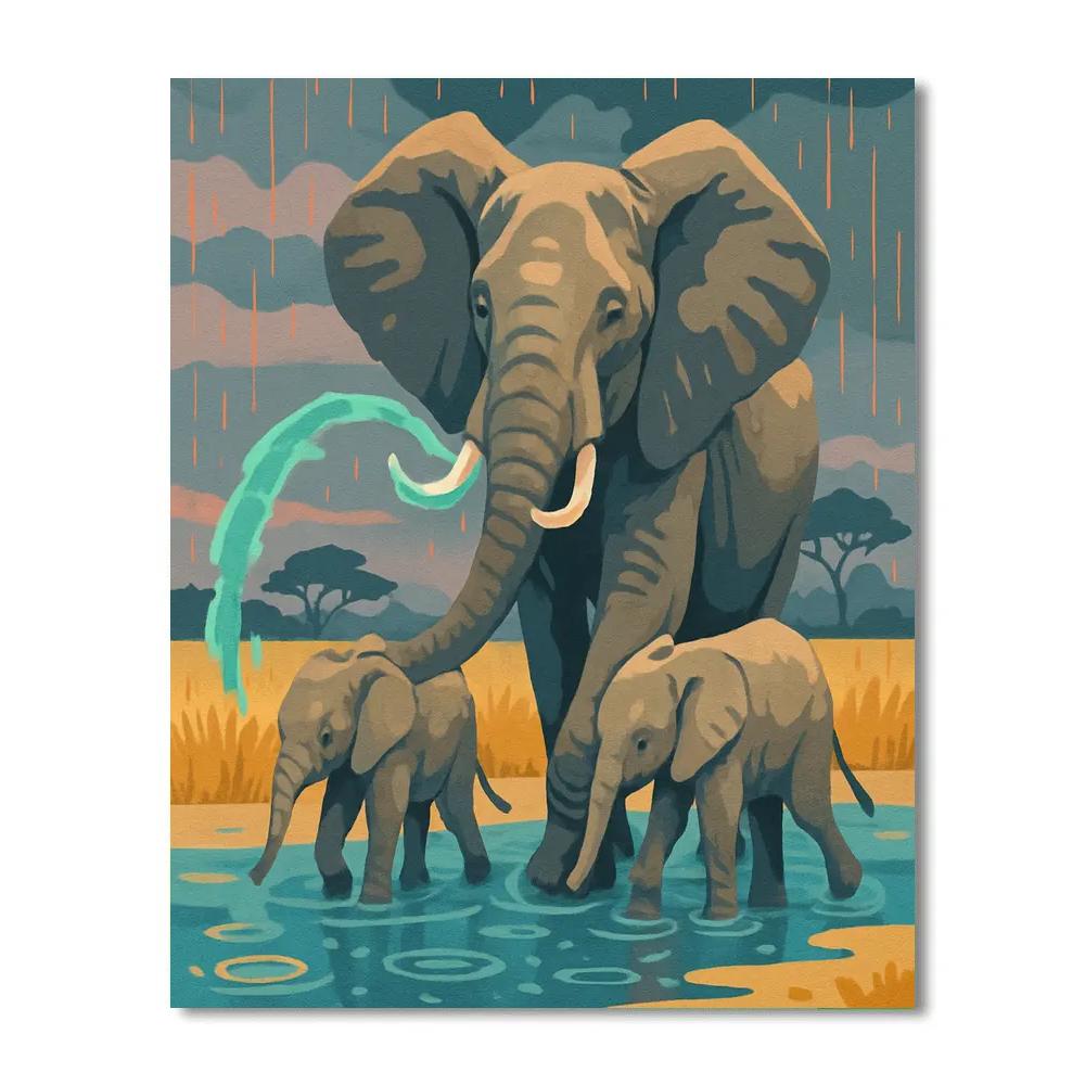 Elephant Cloudburst Oasis Parade paint by number