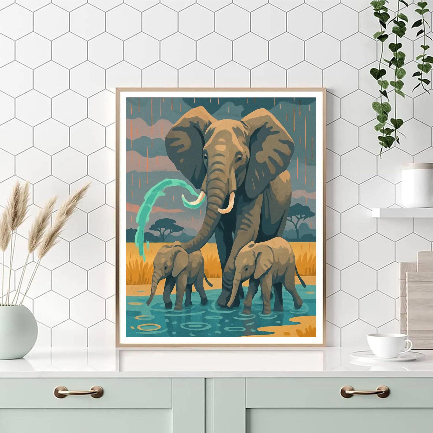 Elephant Cloudburst Oasis Parade paint by number