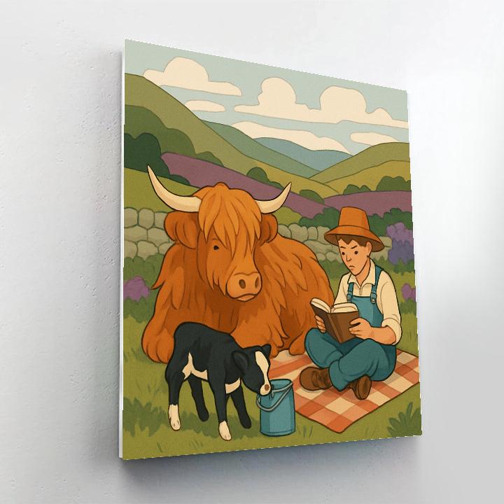 Highland Meadow With Cow Companions Paint by numbers art