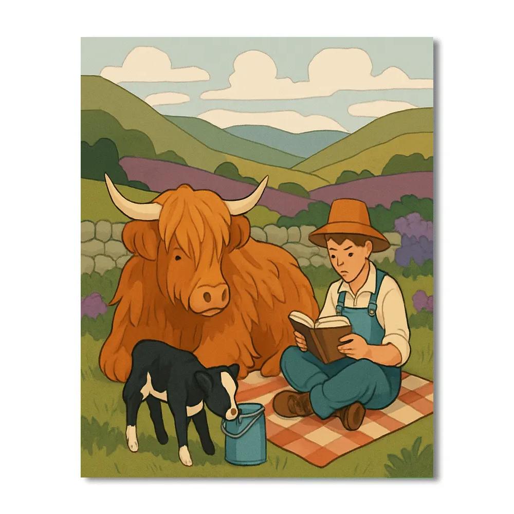 Highland Meadow With Cow Companions Paint by numbers art