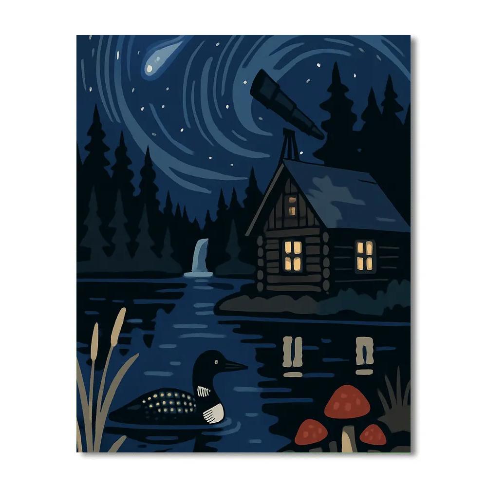 Stargazer Cabin Beside The Lake painting number kit