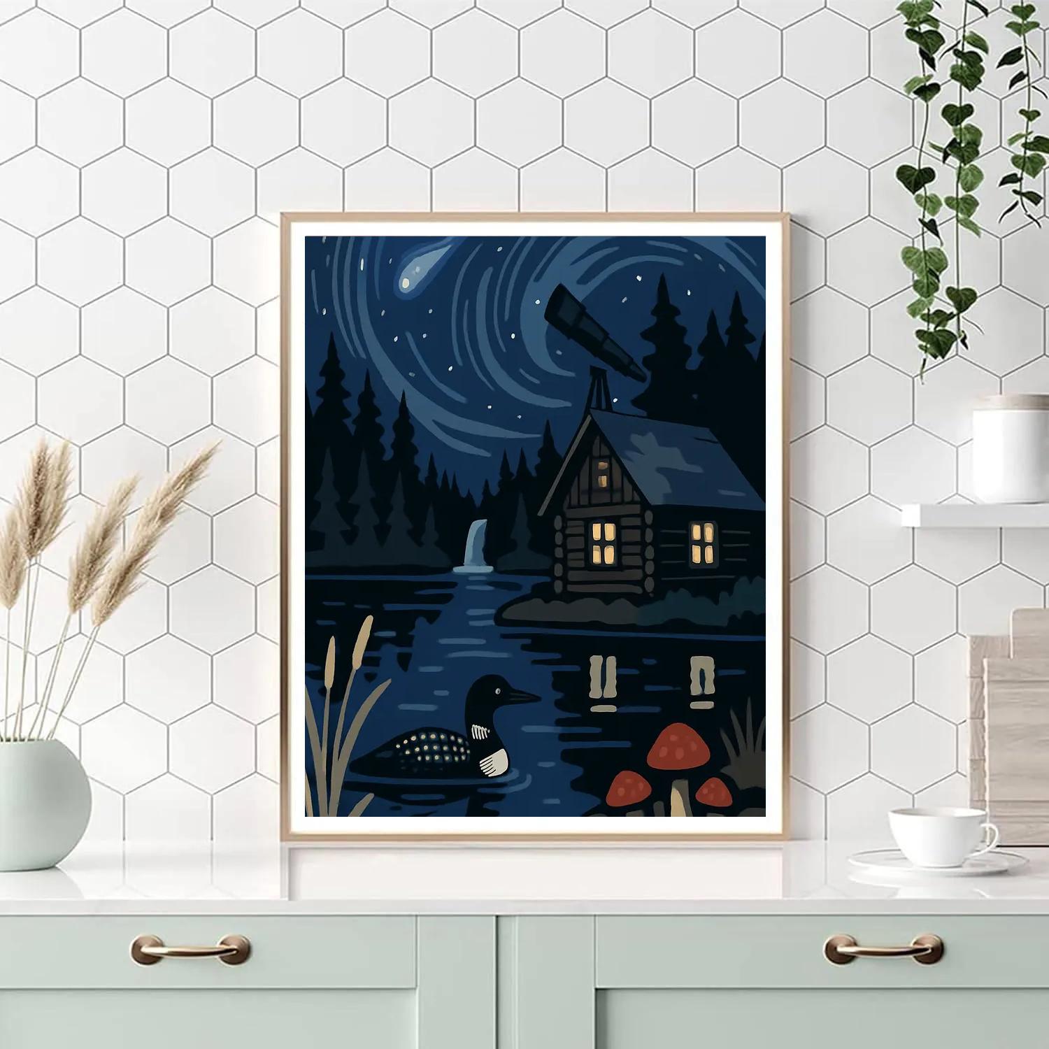 Stargazer Cabin Beside The Lake painting number kit