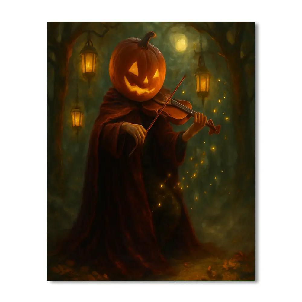 Pumpkin Headed Violinist In The Lantern Grove painting number kit