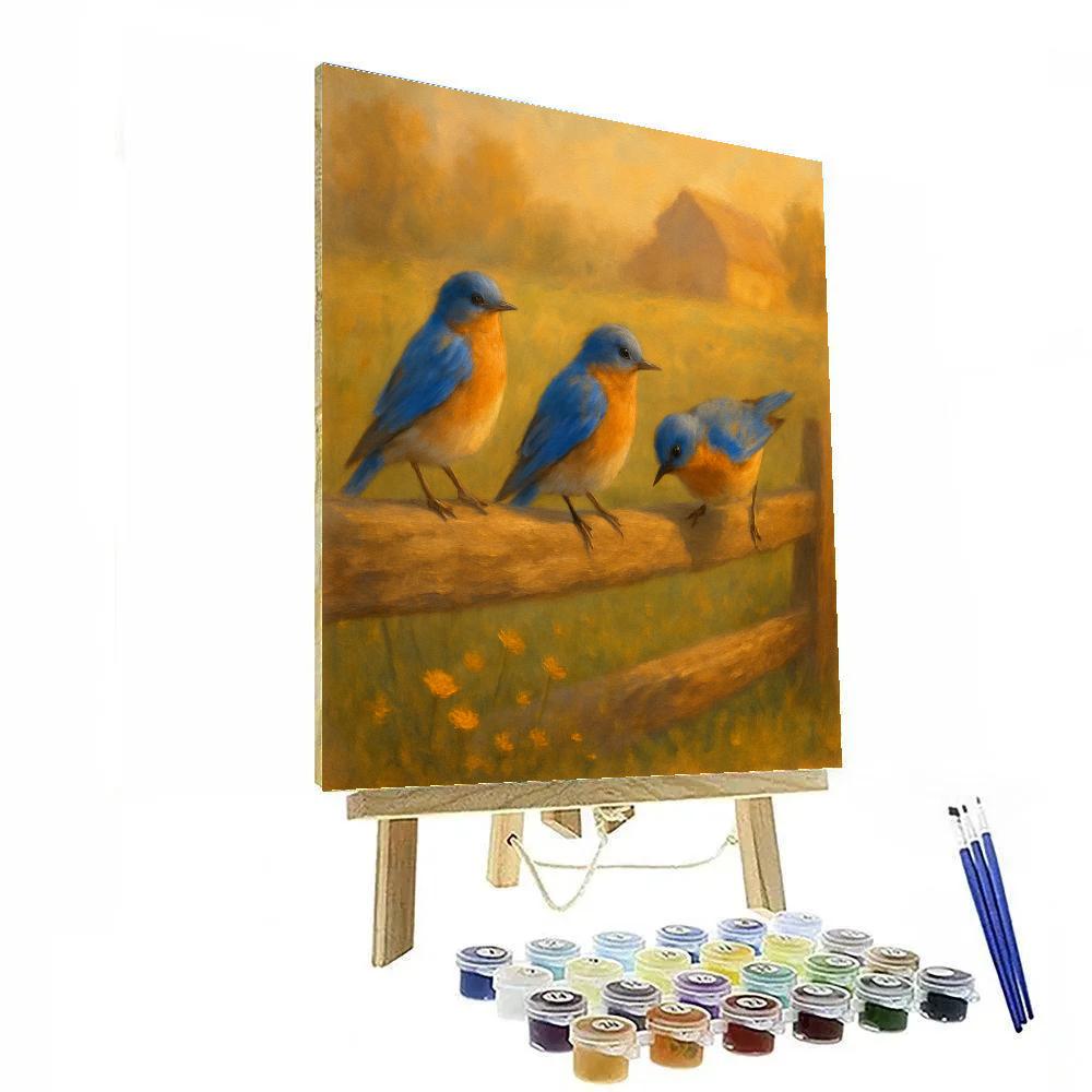 Bluebirds On A Sunlit Split Rail Fence Paint by numbers art