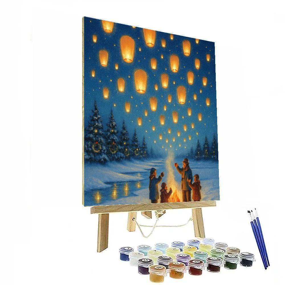 Festival Of Floating Lanterns Over Snowy Fields paint by color