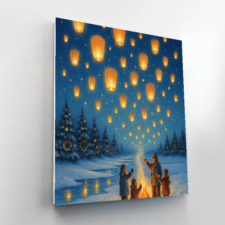 Festival Of Floating Lanterns Over Snowy Fields paint by color
