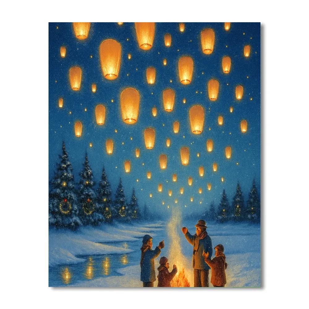 Festival Of Floating Lanterns Over Snowy Fields paint by color