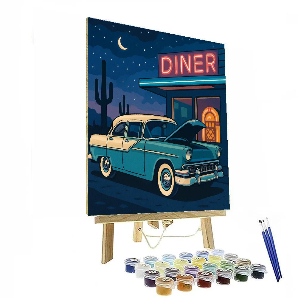 Vintage Roadside Diner With Cars paint by color