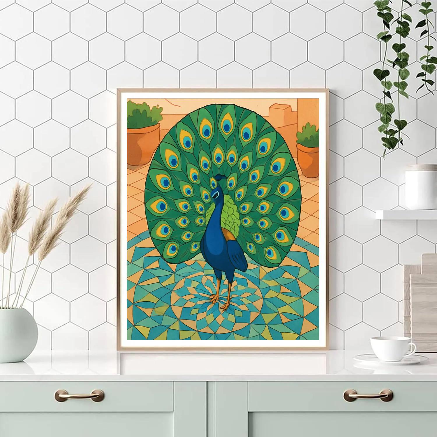 Courtship Mosaic With Peacock In The Center paint by numbers