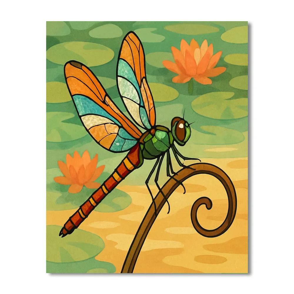 Reed Canopy With Dragonfly Landing Number painting