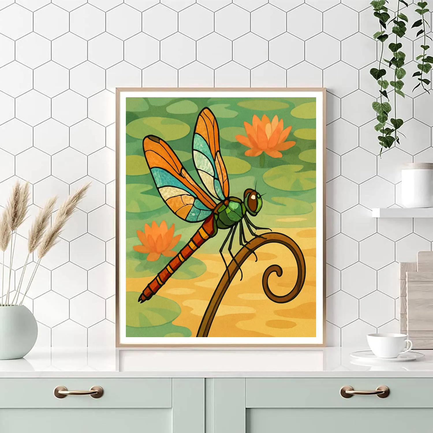 Reed Canopy With Dragonfly Landing Number painting