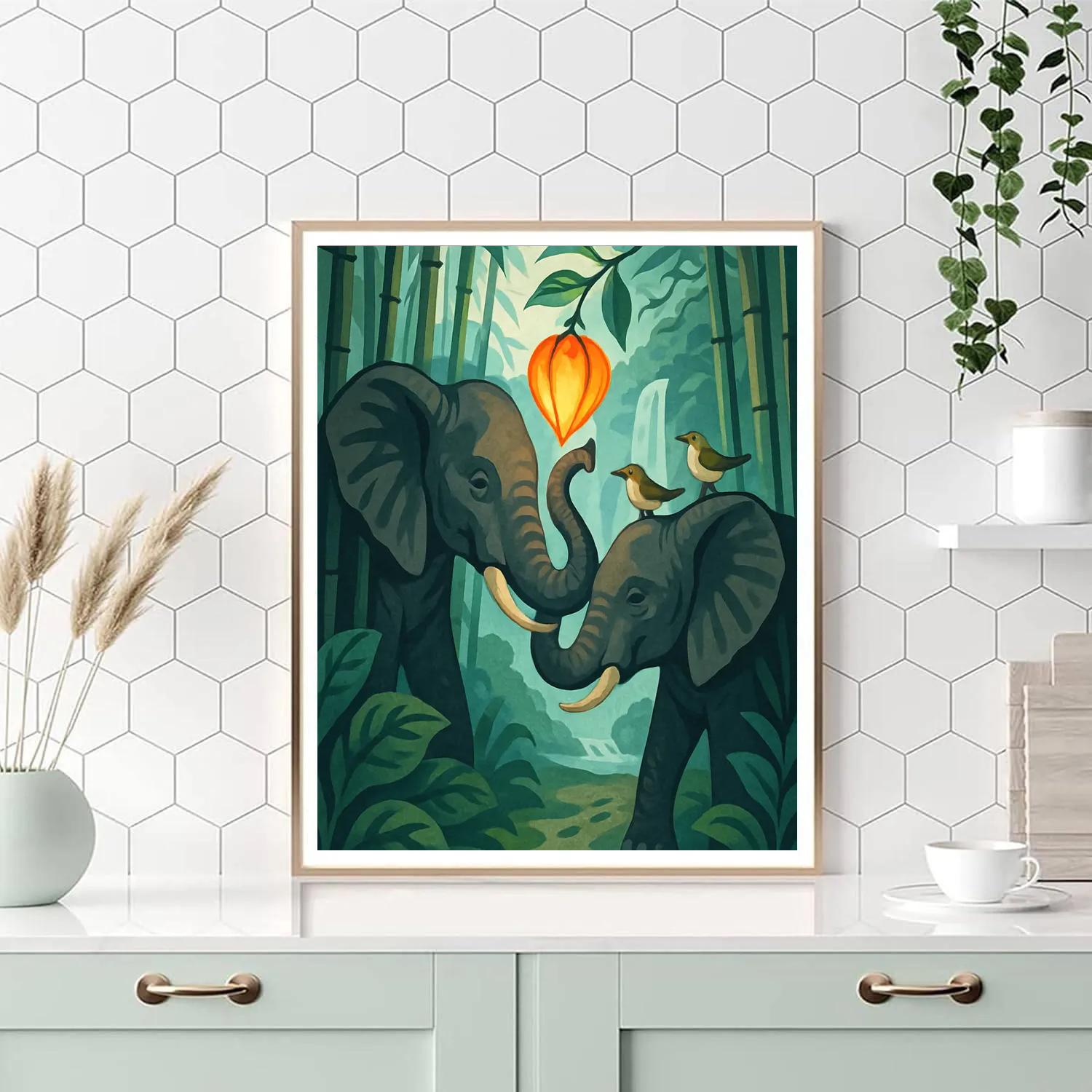 Bamboo Canopy With Elephant Shadow Theater DIY paint by numbers