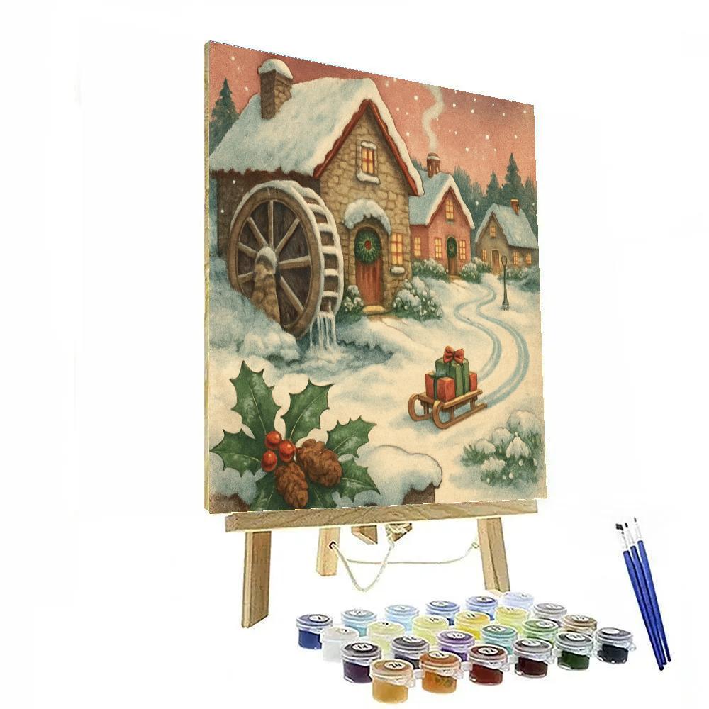 Toymakers Sleigh Tracks Behind The Village Mill paint by number
