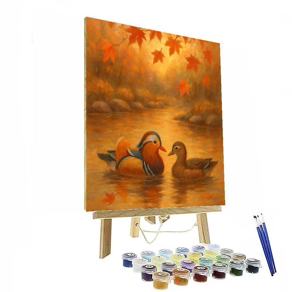 Mandarin Ducks Under Maple Fire Leaves painting number kit