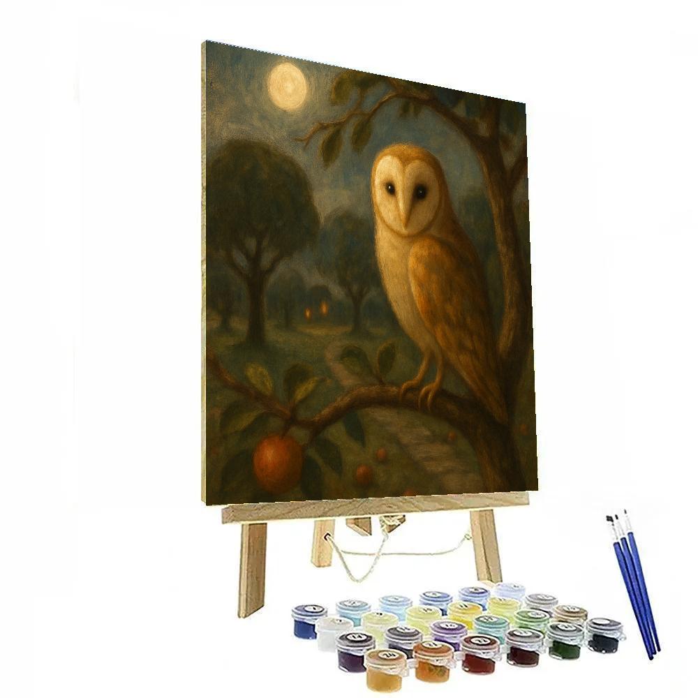 Barn Owl Moonlit Orchard Watch Number painting