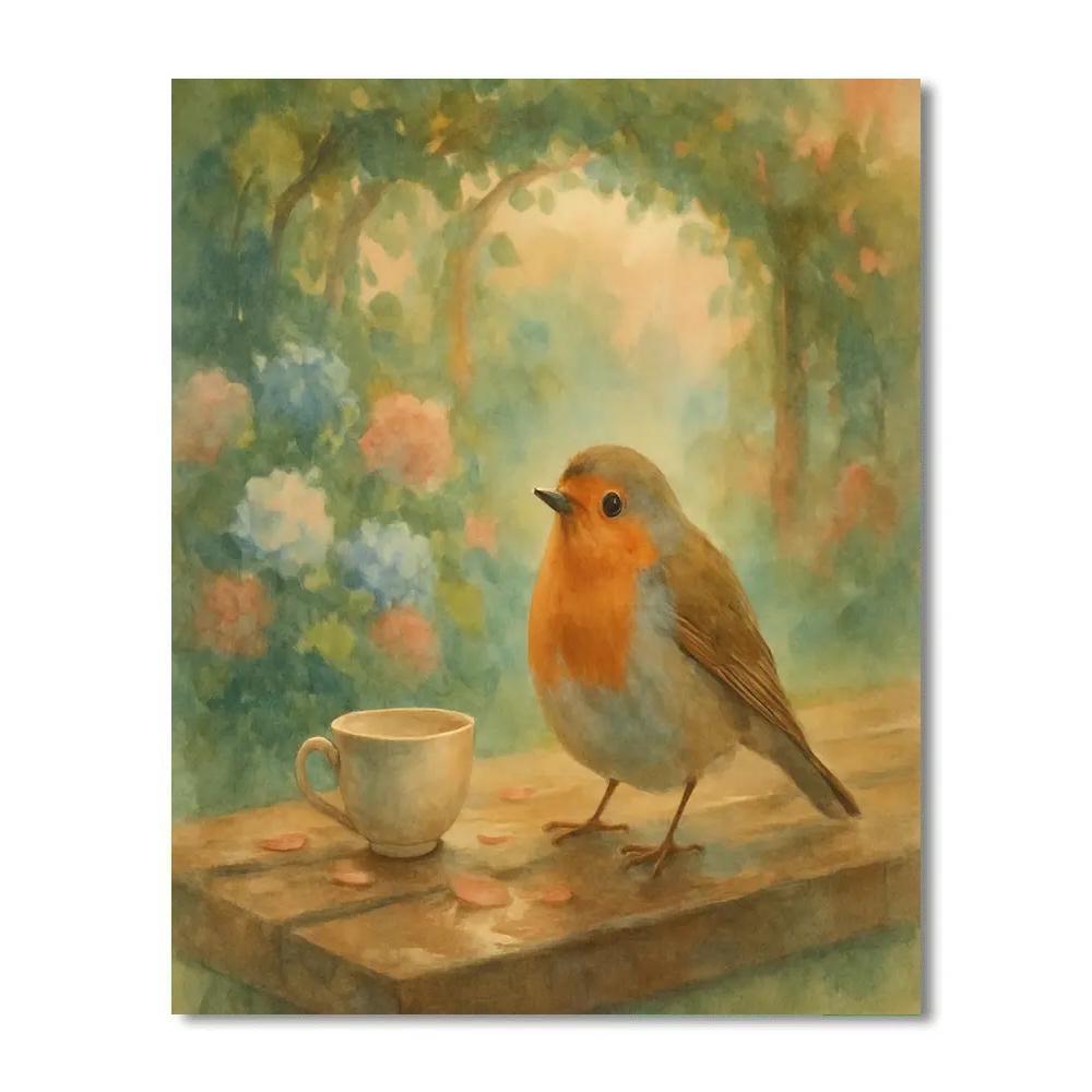 Robin Tea Garden After Gentle Rain Number painting