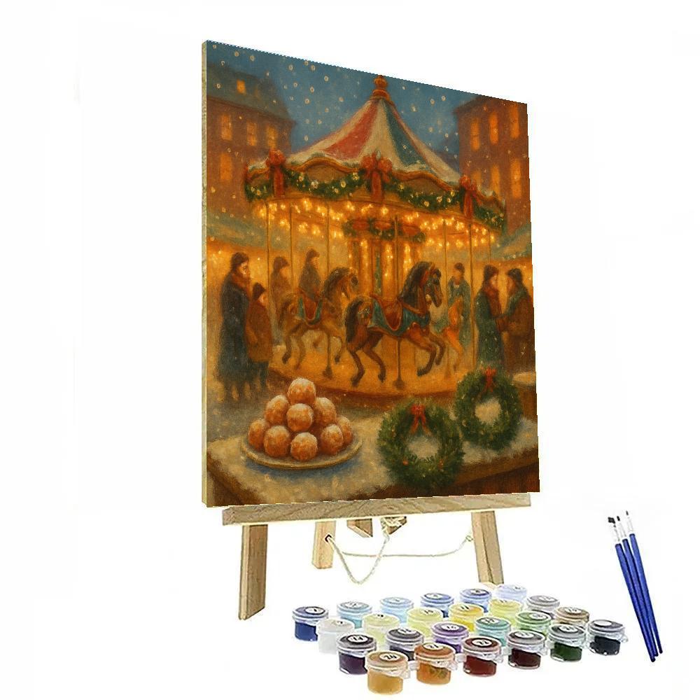 Christmas Market Carousel In A Snowy Courtyard Number painting